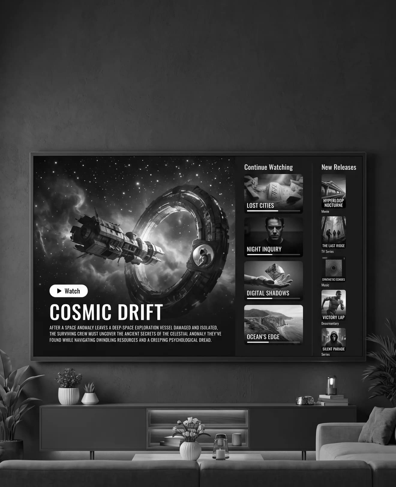 Streaming app running on a smart TV in a living room