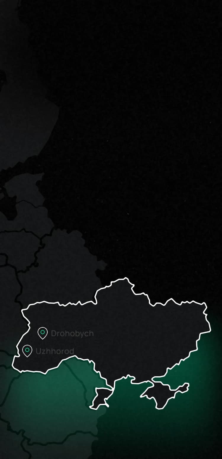 Map of Ukraine with the Drohobych and Uzhhorod offices