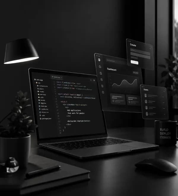 Workspace with a laptop and dashboards open on several screens